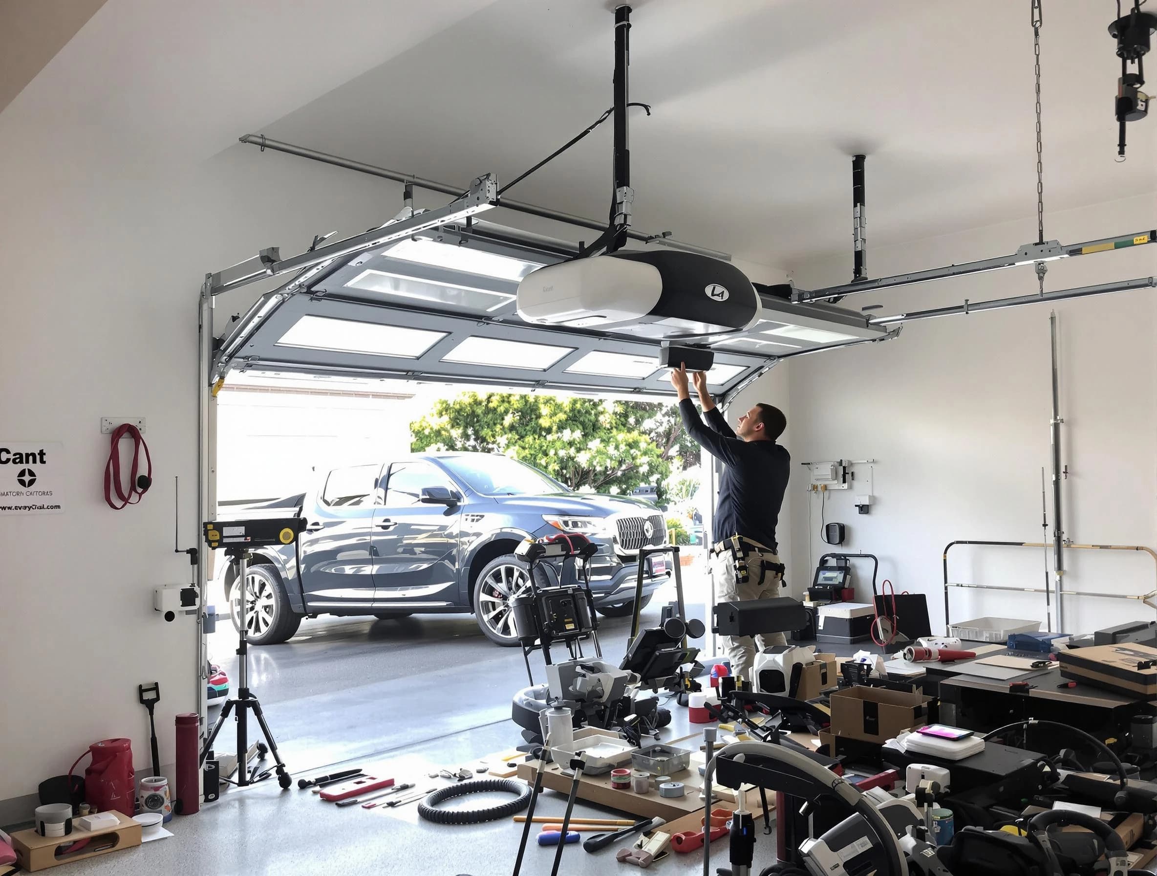 Norcross Garage Door Repair specialist installing smart garage door opener system in Norcross home