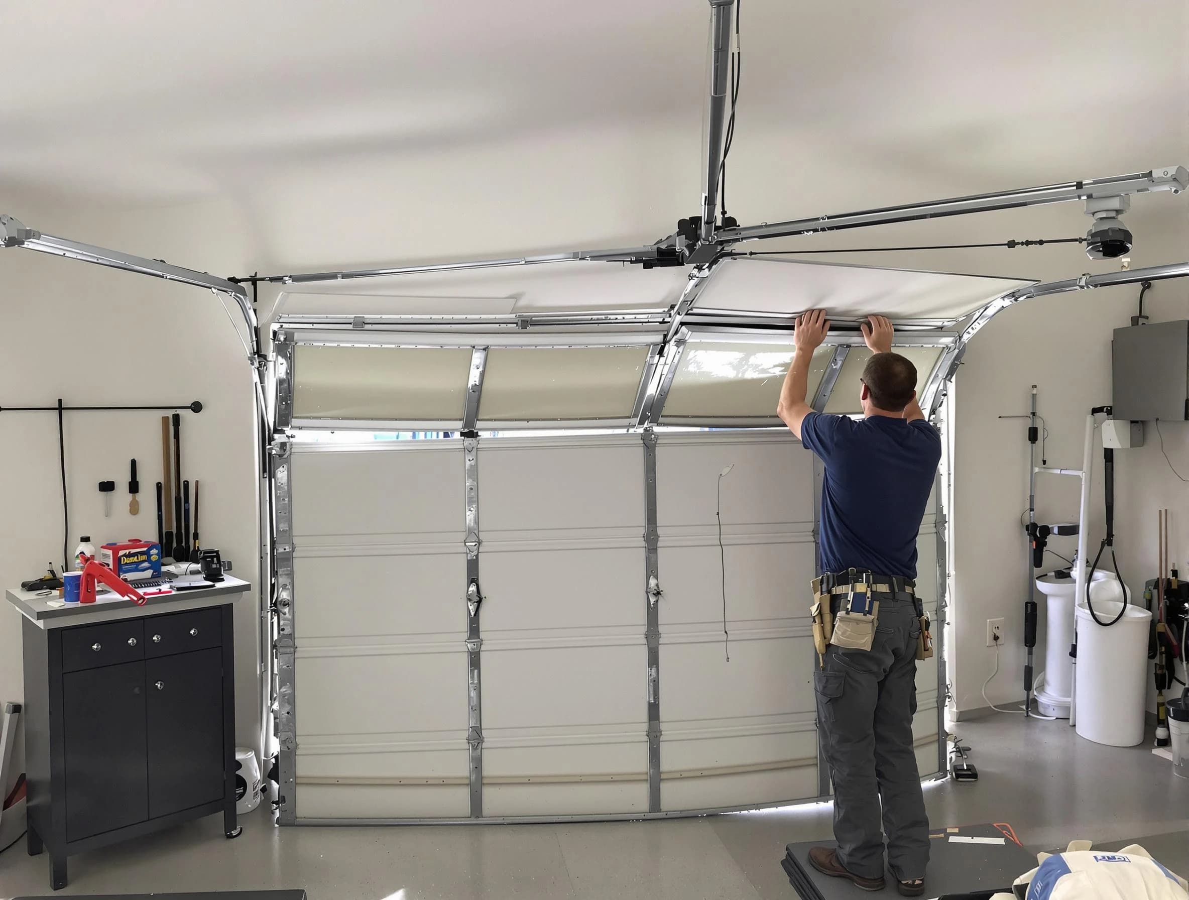 Norcross Garage Door Repair specialist performing precise section replacement on Norcross garage door