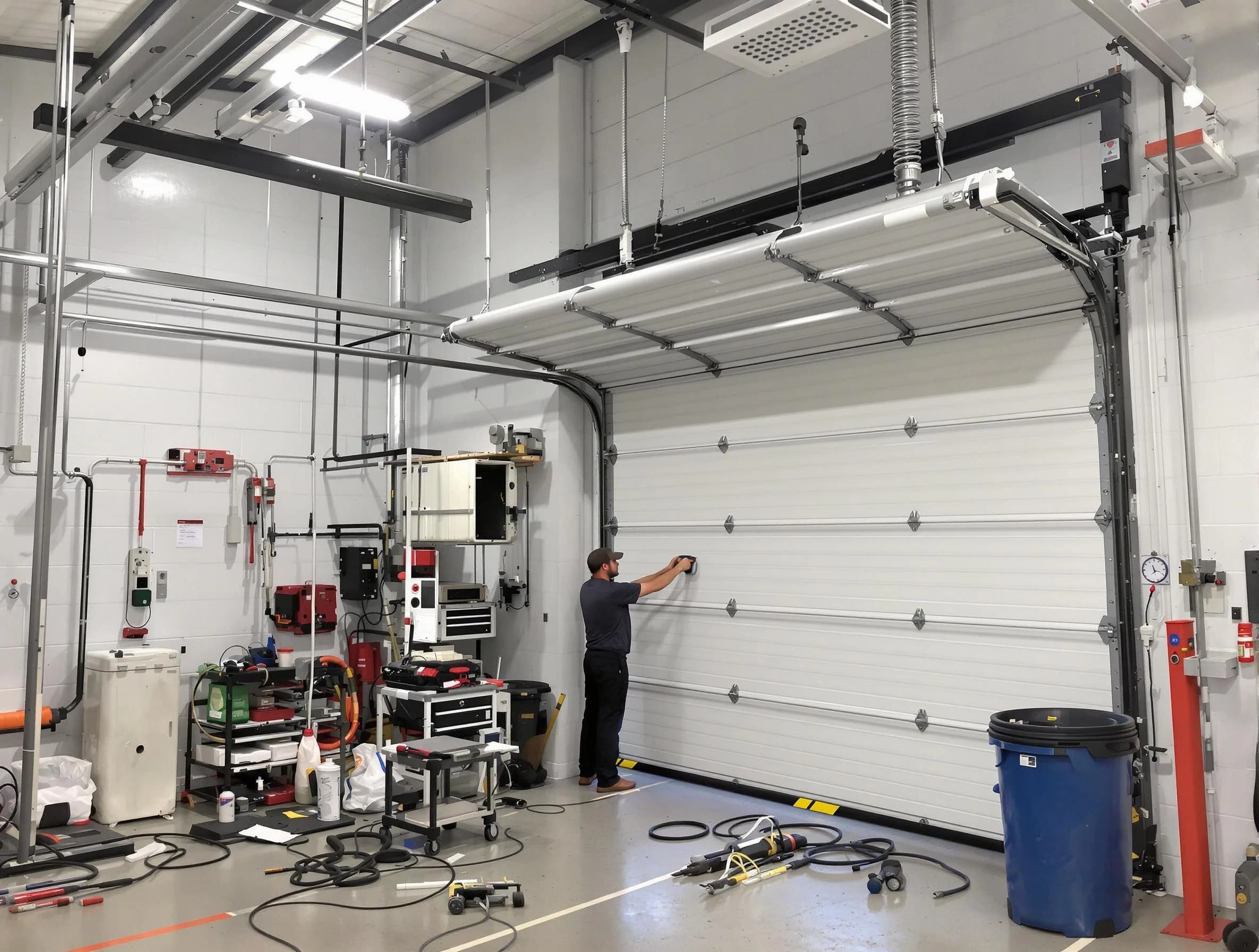 Norcross Garage Door Repair certified technician performing commercial door repair at a Norcross business facility