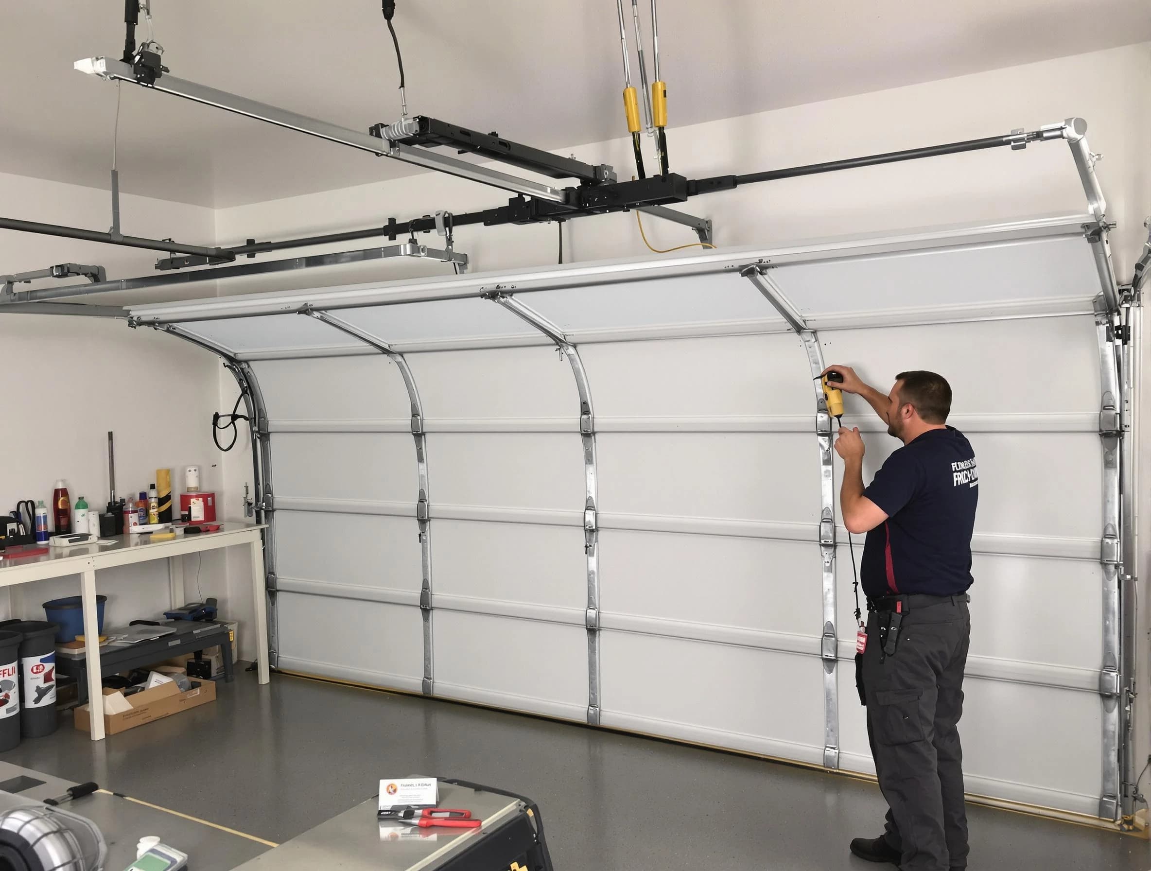 Norcross Garage Door Repair certified technician performing overhead door system repair in Norcross