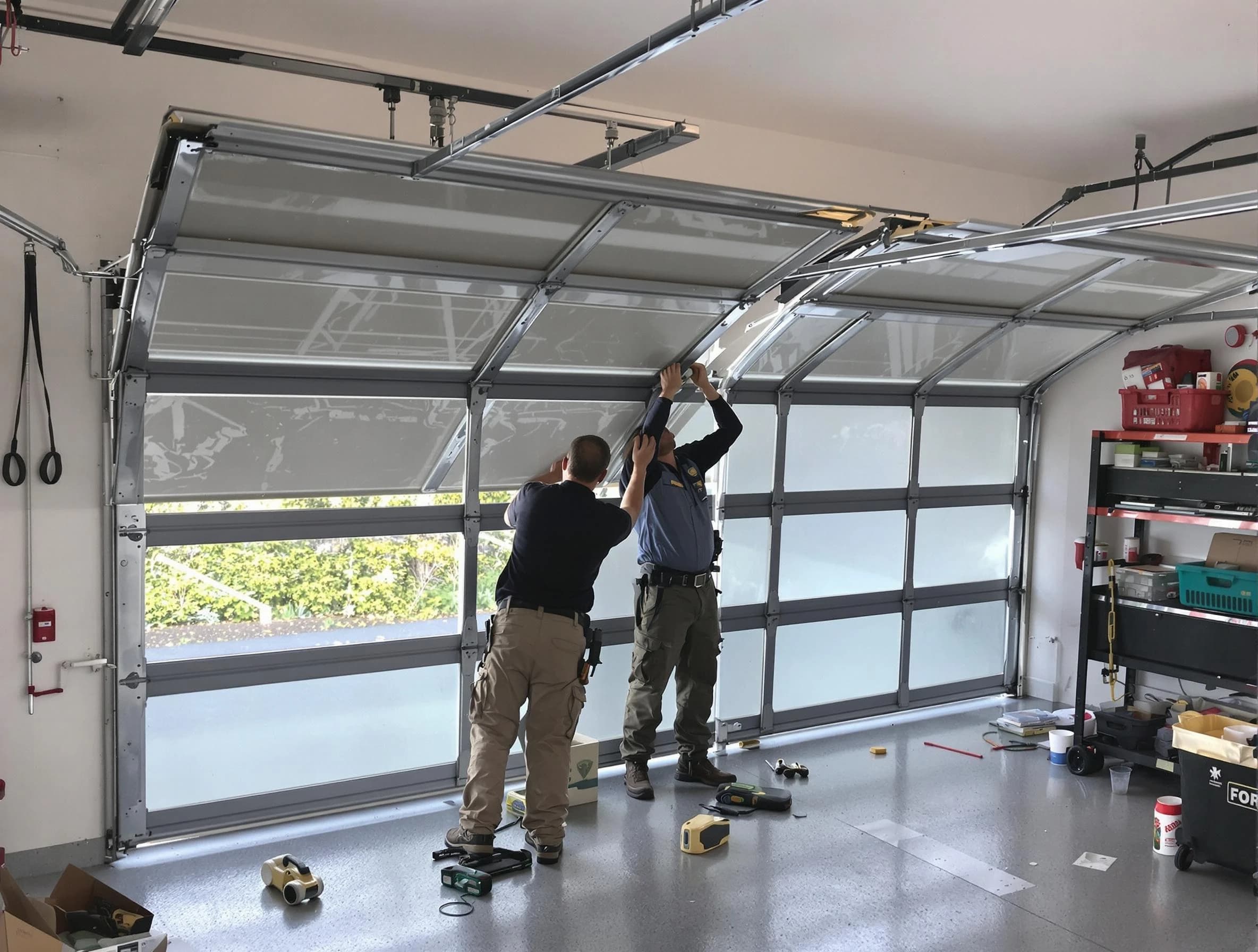 Norcross Garage Door Repair expert performing precise panel replacement on Norcross garage door