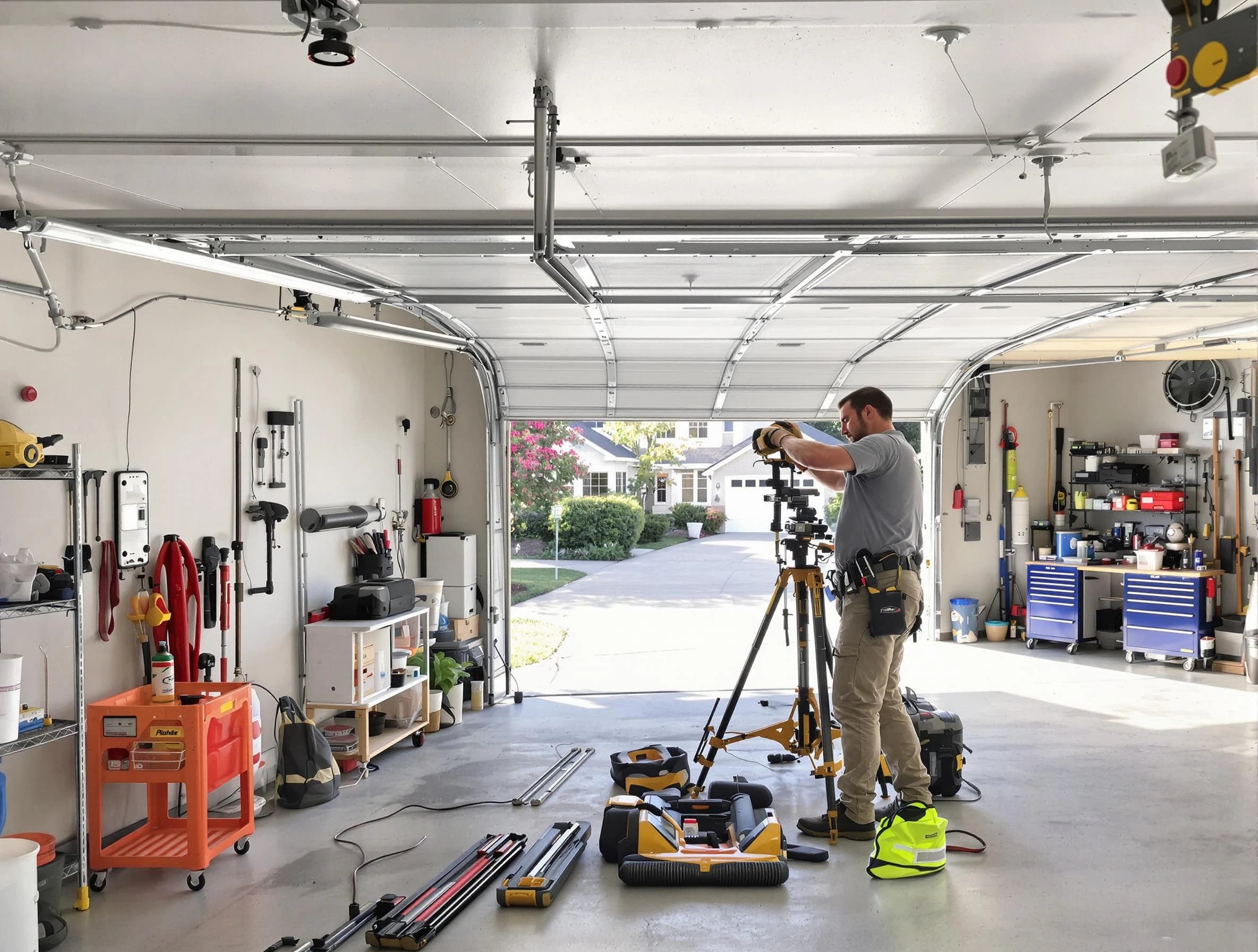 Norcross Garage Door Repair specialist performing laser-guided track alignment in Norcross