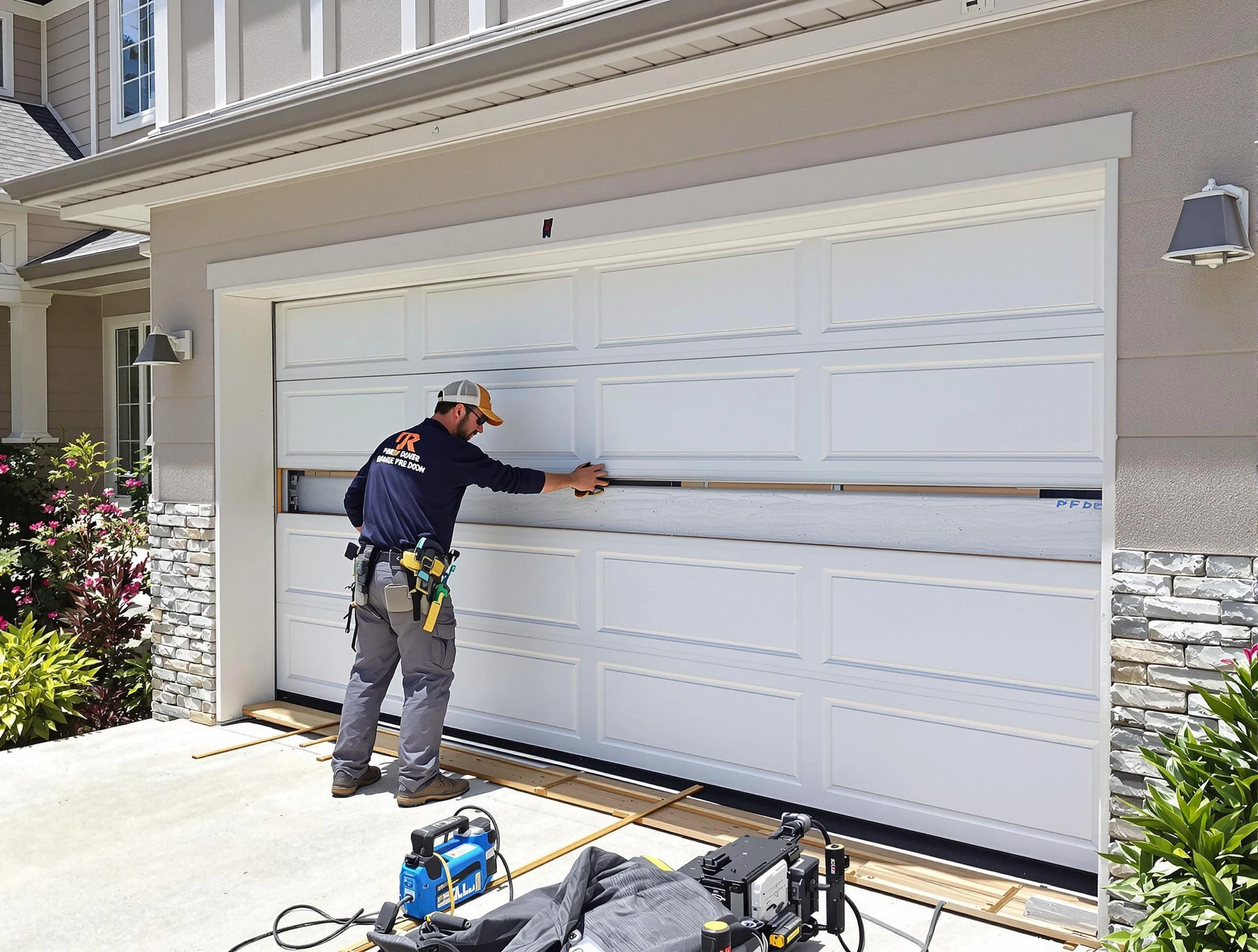 Norcross Garage Door Repair team performing complete garage door replacement at Norcross residence