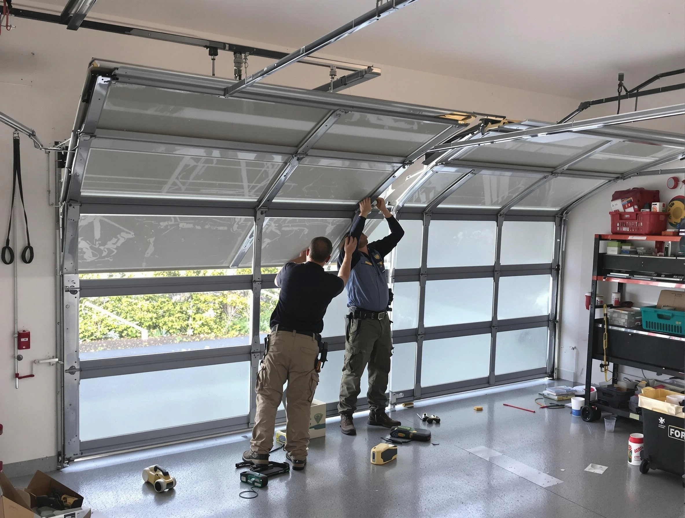 Norcross Garage Door Repair expert performing precise panel replacement on Norcross garage door