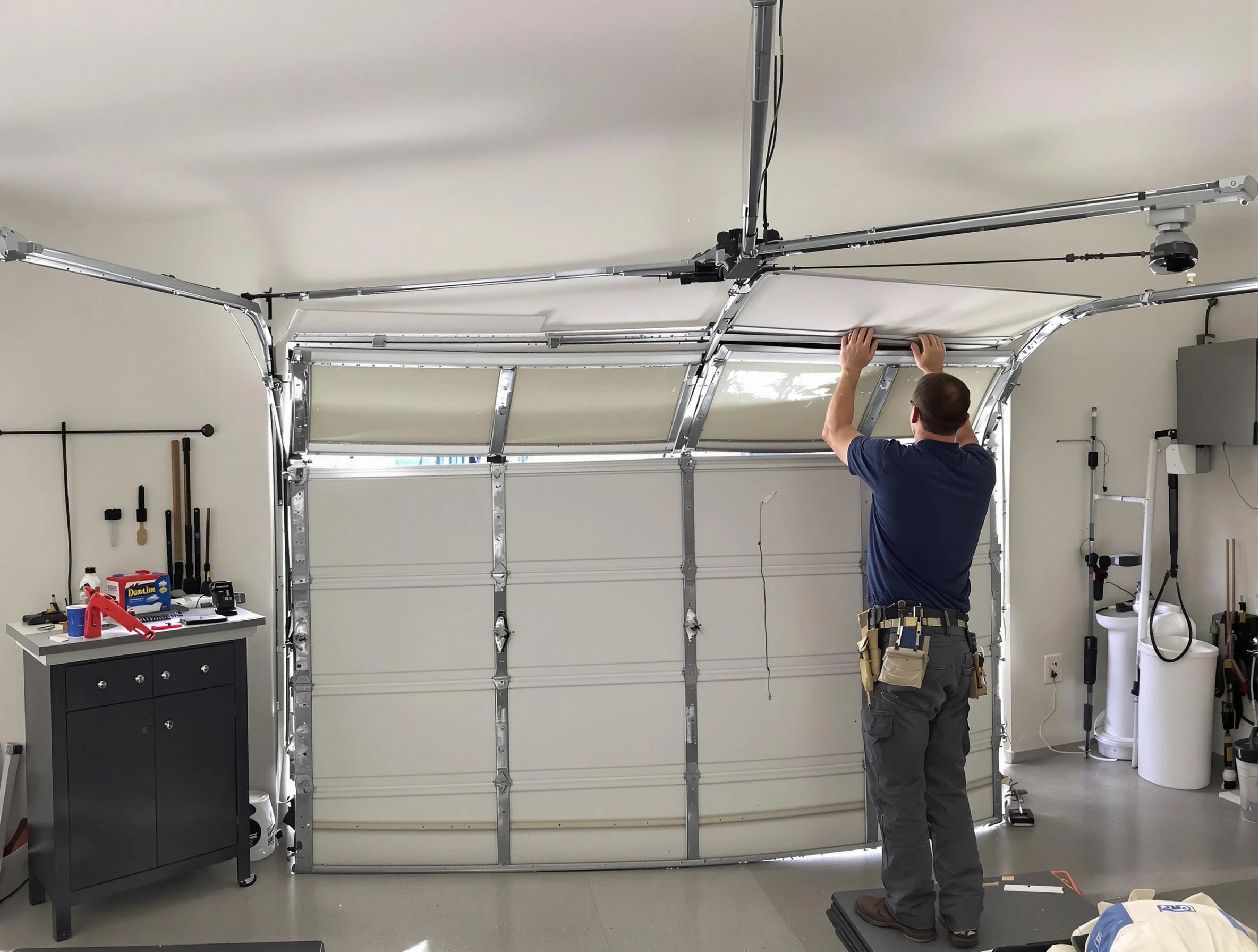 Norcross Garage Door Repair specialist performing precise section replacement on Norcross garage door